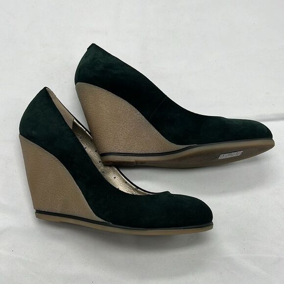 Dark Green Suede Fornarina Wedge Heels - Picture 3 of 8